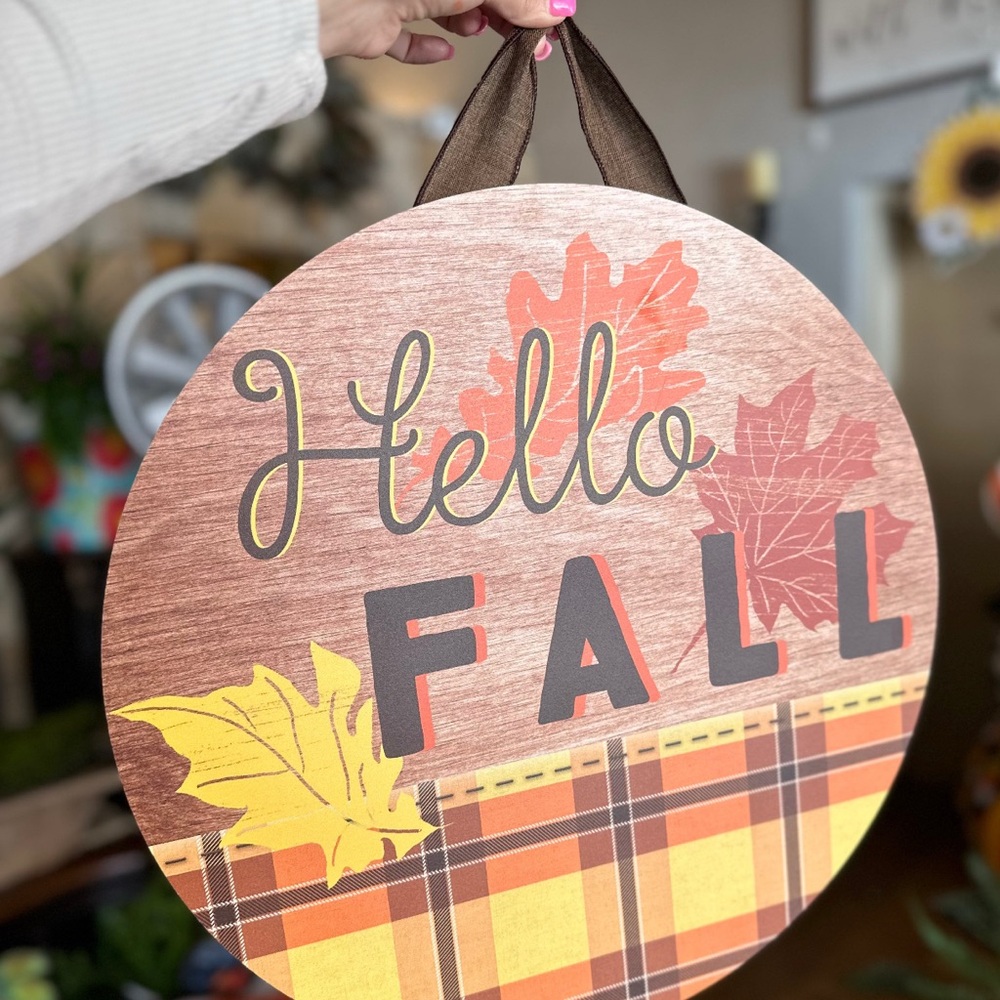 Hello Fall Round Door Hanger or Wall Hanging